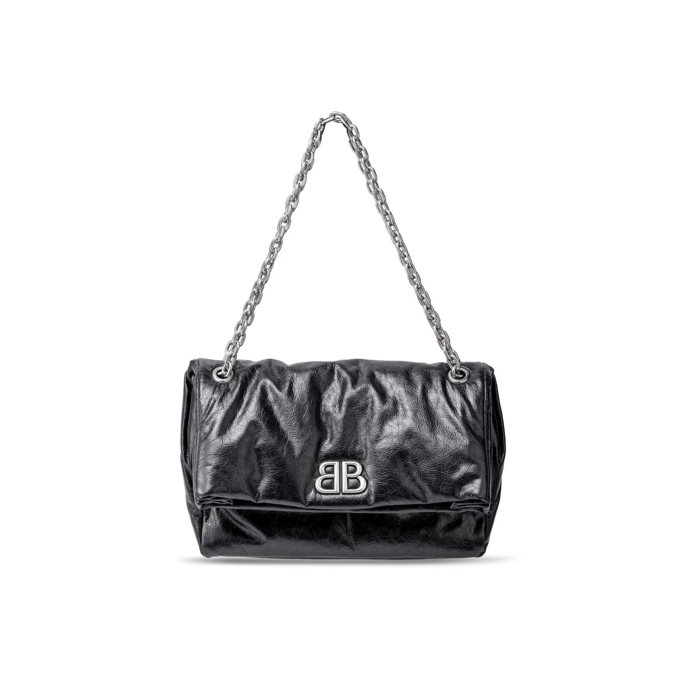 BALENCIAGA WOMEN'S MONACO CHAIN BAG MEDIUM IN BLACK 7659452AASA1000 (32.5*22*9.9cm)